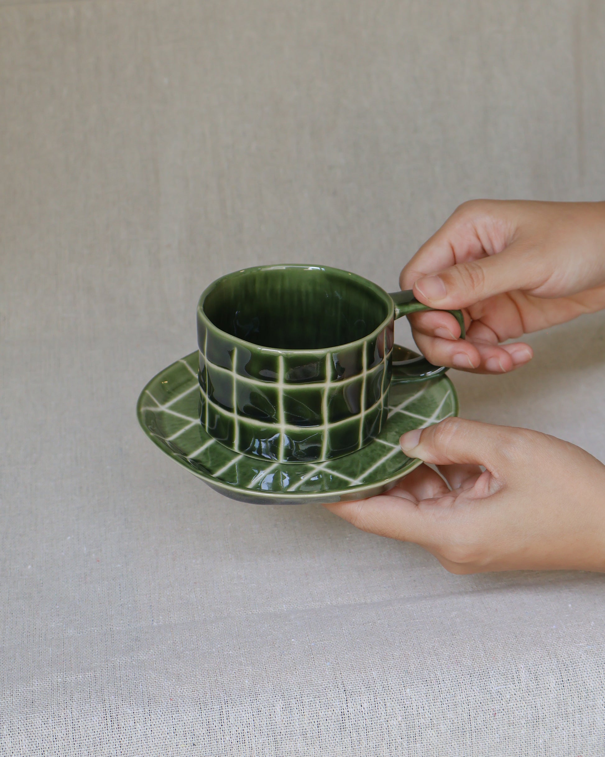 Ceria Haus Matcha Maze Mug & Saucer Set