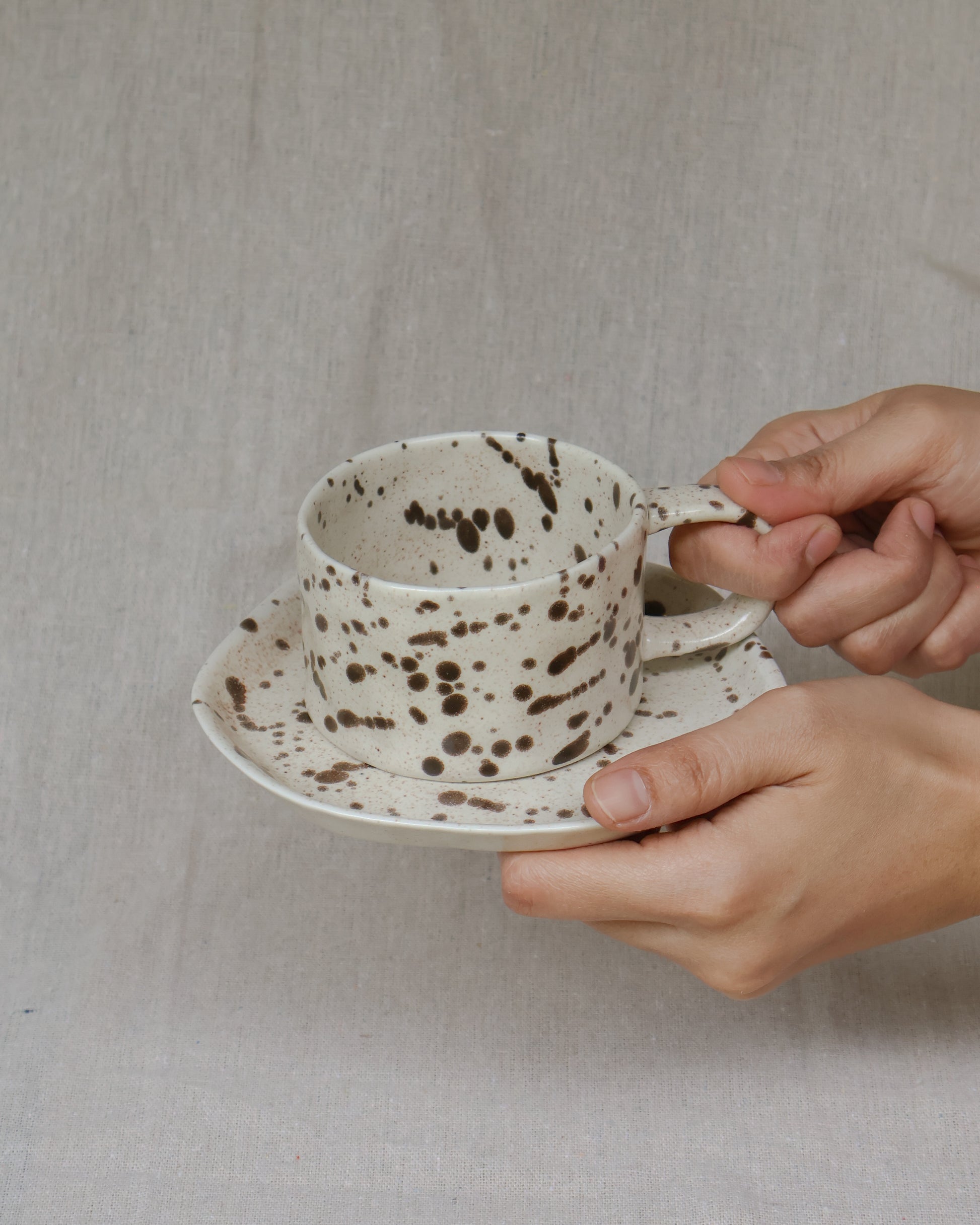 Splatter Series Earth Brown Mug & Saucer Set