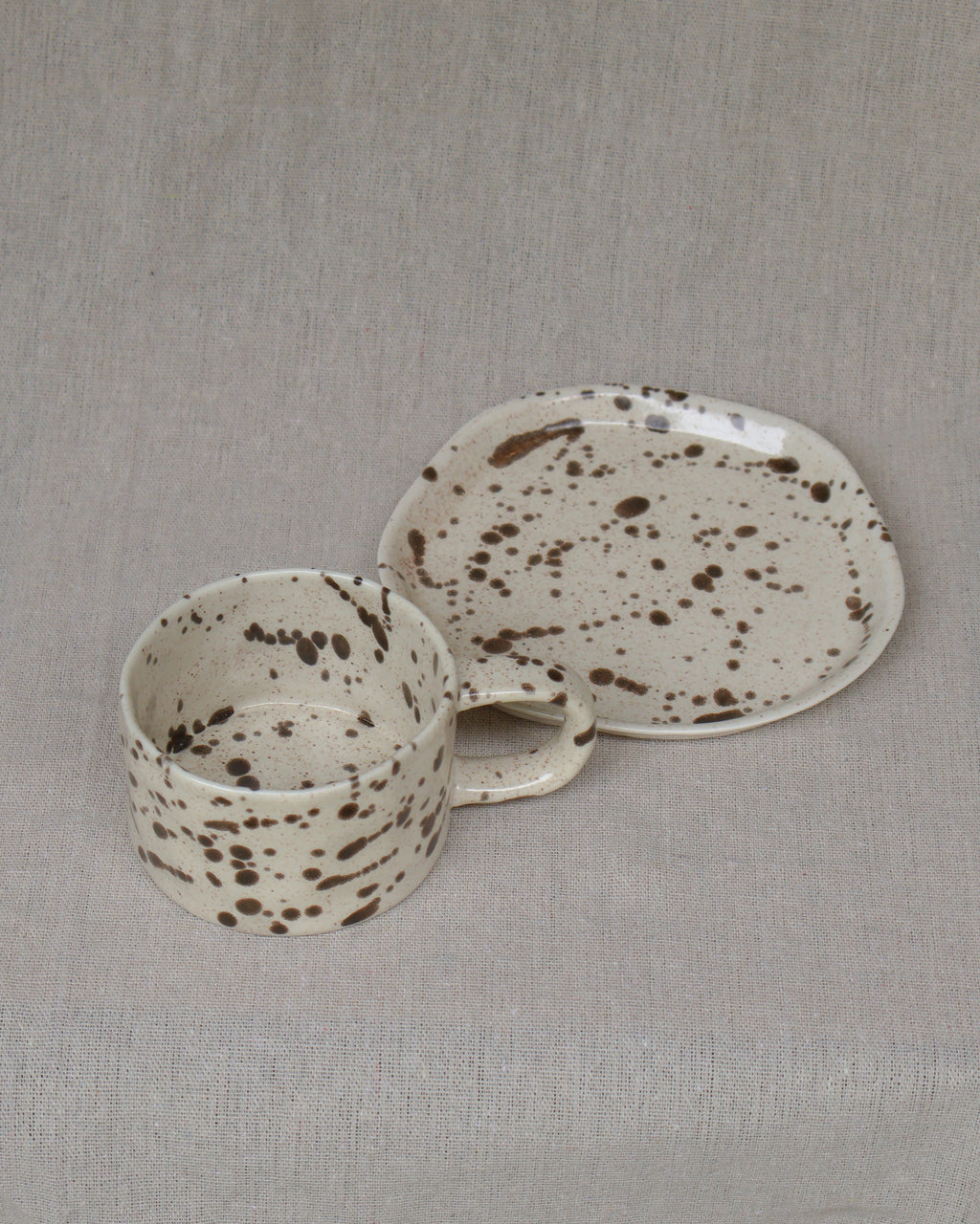 Splatter Series Earth Brown Mug & Saucer Set