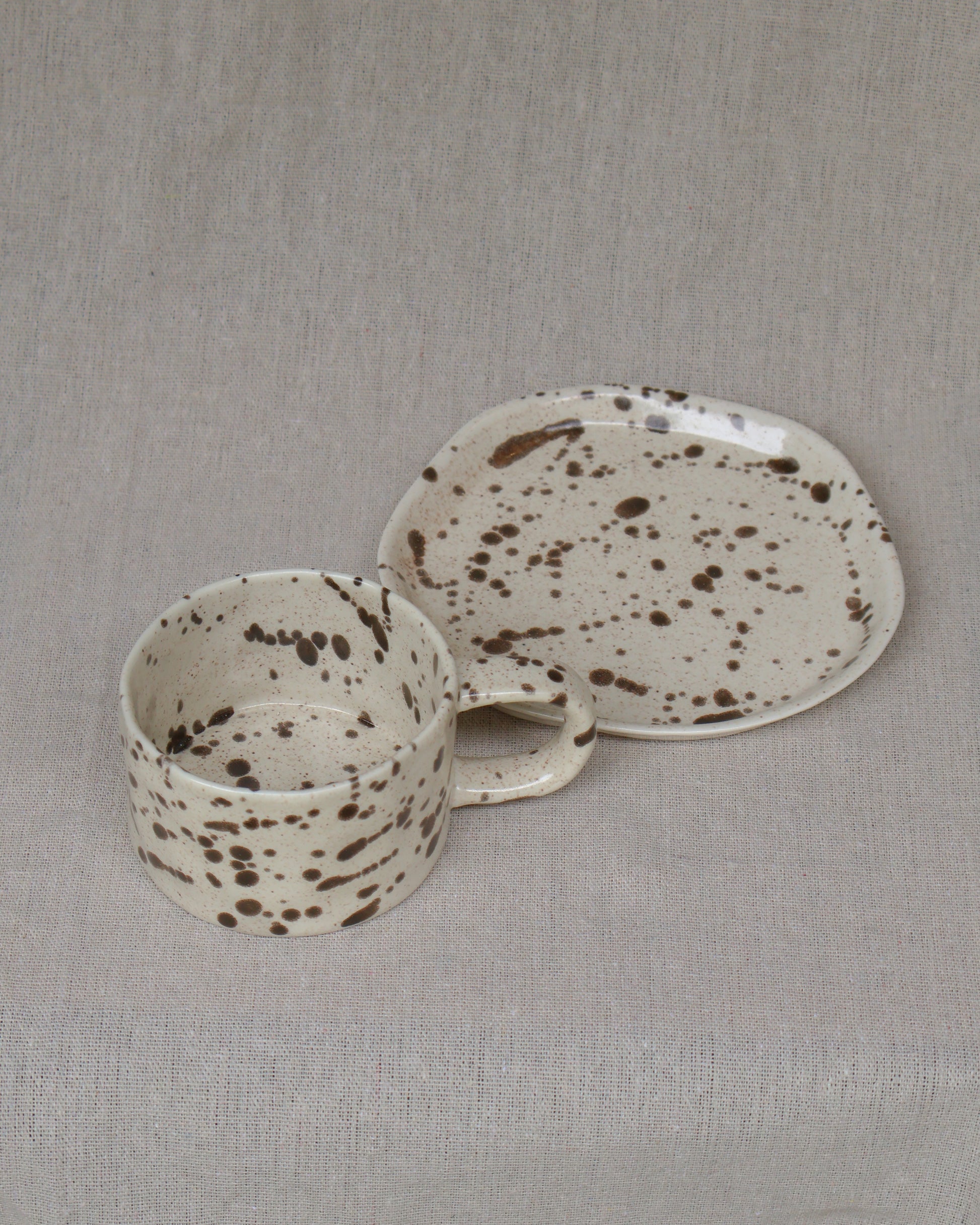 Splatter Series Earth Brown Mug & Saucer Set