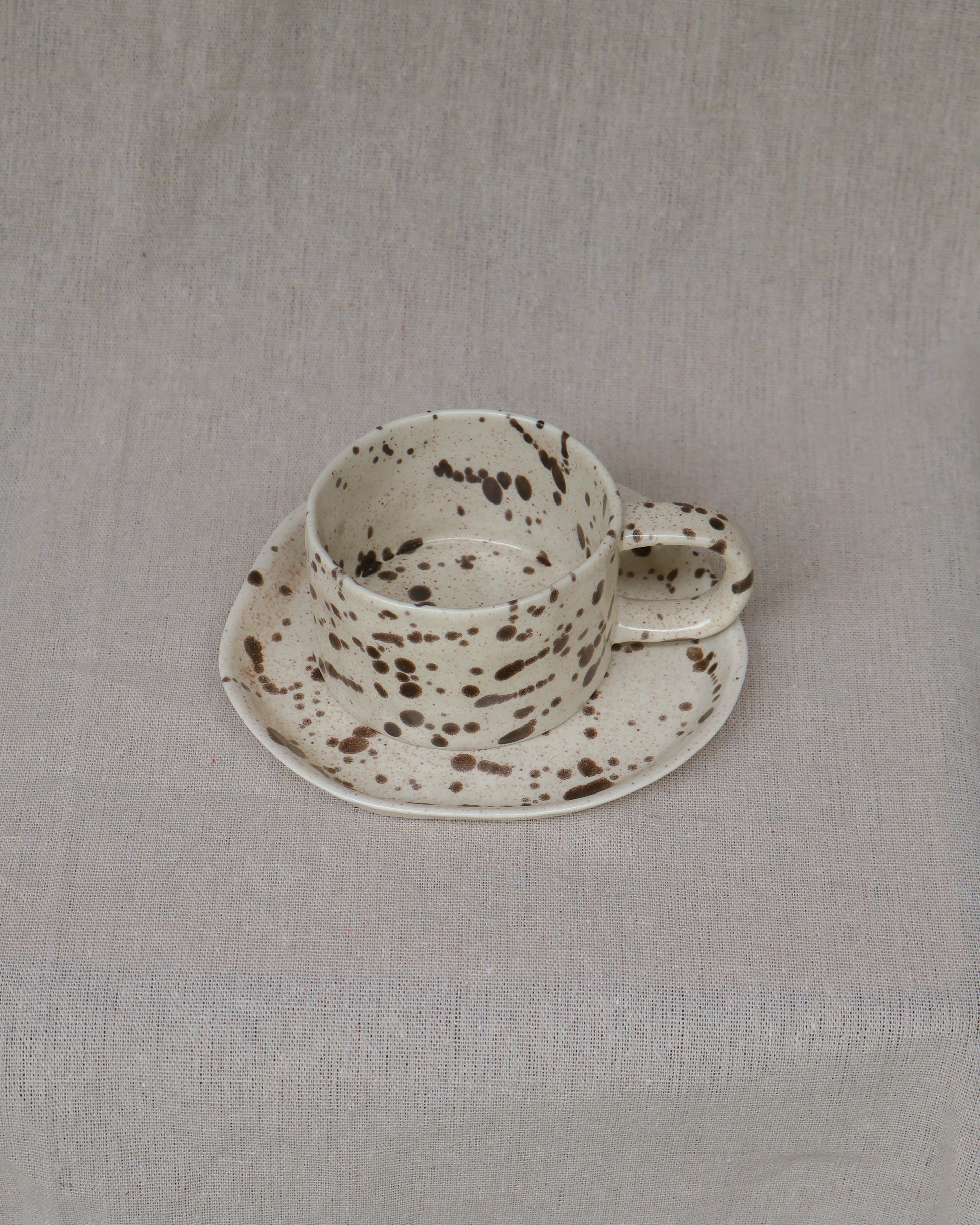 Splatter Series Earth Brown Mug & Saucer Set